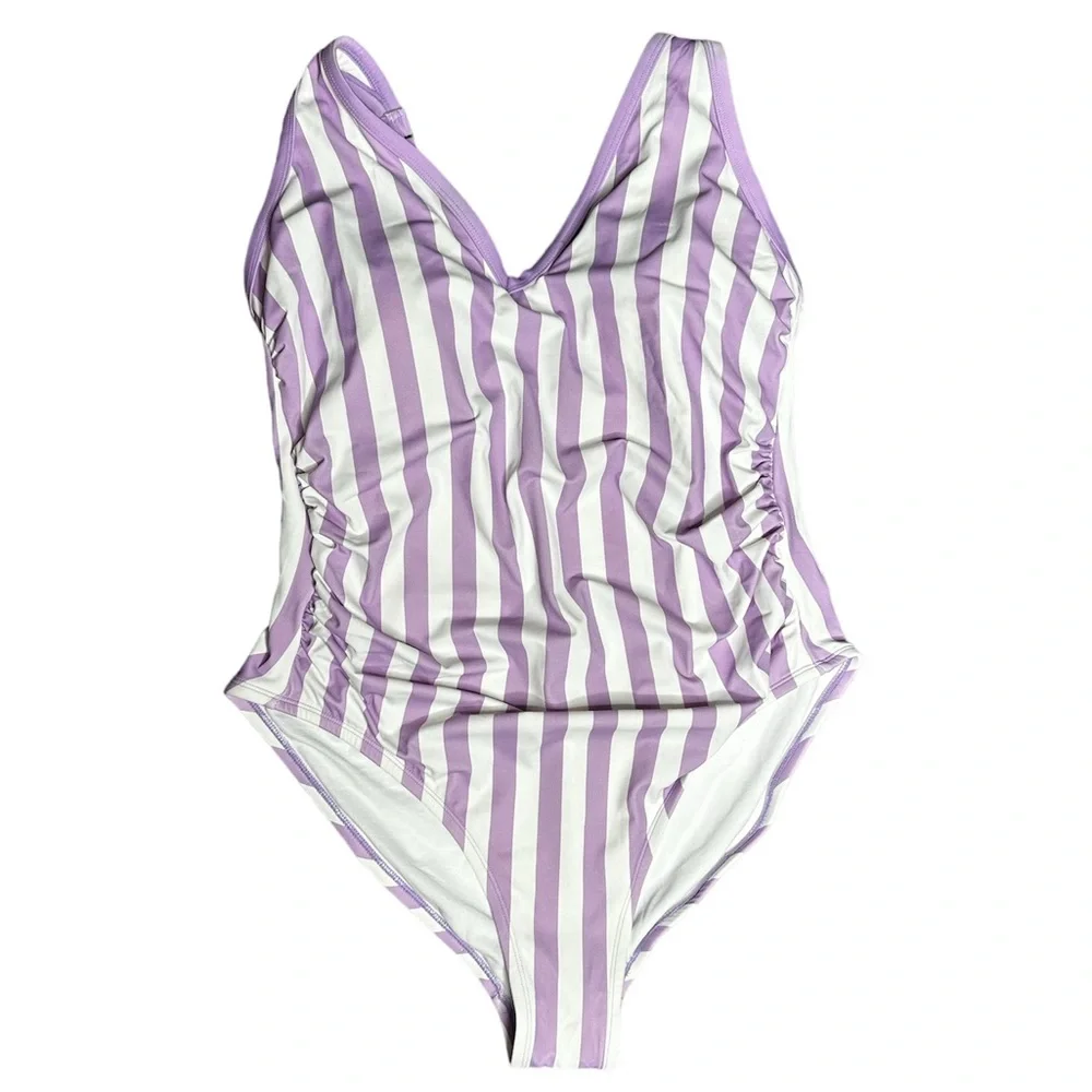 Kona sol women’s purple and white stripe one piece plus size swimsuit size 18W